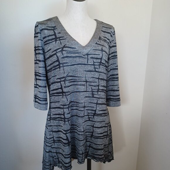 Joseph Ribkoff Top Stretch Knit V Neck Black Gray Silver Metallic Womens US 16 - Picture 10 of 10